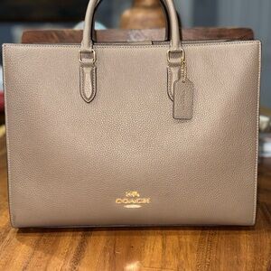 Coach large Maggie Leather Tote Bag in dark stone